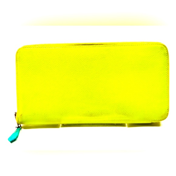 Auth HERMES Azap Long Silk In Zip Around  wallet lime Veau Epsom Leather mint - Picture 1 of 10